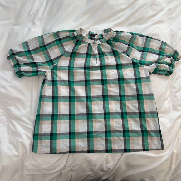 Ann Taylor Green & White Plaid Peasant Top Blouse Large - Picture 9 of 9